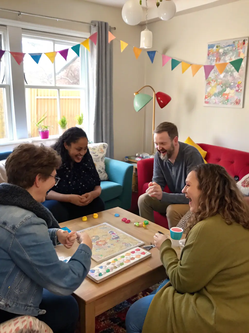 A picture of a group of people playing board games at FRDL, highlighting the social interaction and fun atmosphere.